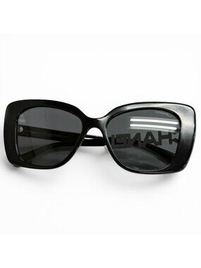 Chanel CC Logo Rhinestone Sunglasses Black White Demo Lens Eyewear